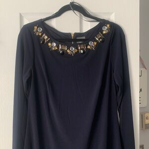 Embellished Navy Long Sleeve Dress